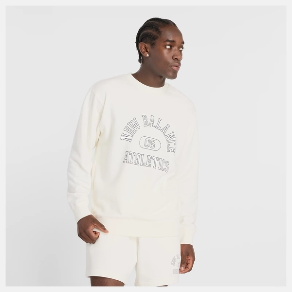 NEW BALANCE 長袖 NB 米白 復古LOGO 大學T 男 MT43507SST