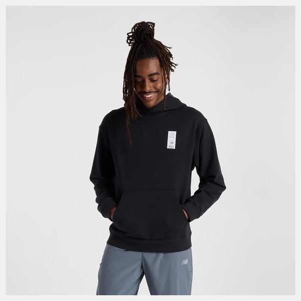NEW BALANCE 帽T NB 黑色 貼標574 圖案 連帽 上衣 男 MT43555BK