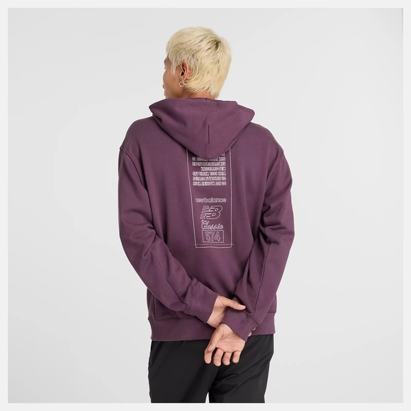 NEW BALANCE 帽T NB 紫色 貼標574 圖案 連帽 上衣 男 MT43555PLN