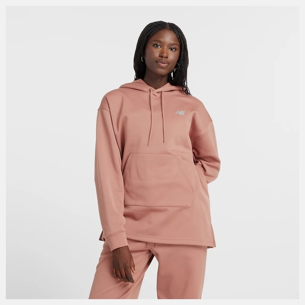 NEW BALANCE 帽T NB 粉橘 LOGO 連帽 上衣 女 WT43115SPW