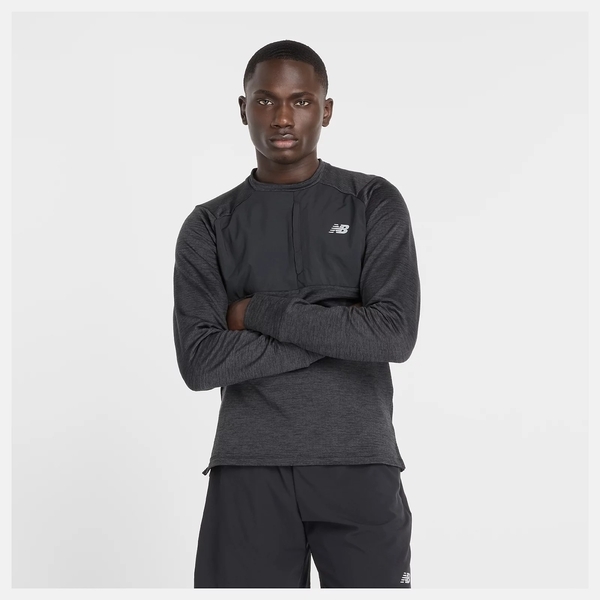 NEW BALANCE 長袖 NB HEAT 黑灰 機能 運動 上衣 男 MT43205BK