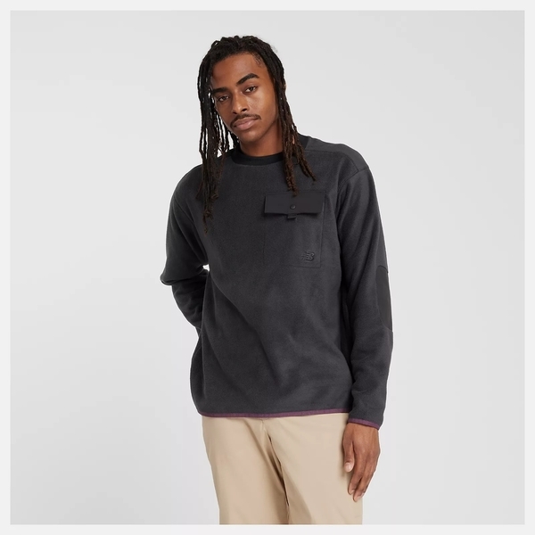 NEW BALANCE 長袖 NB 黑色 毛絨 口袋 休閒 上衣 男 MT43531BK