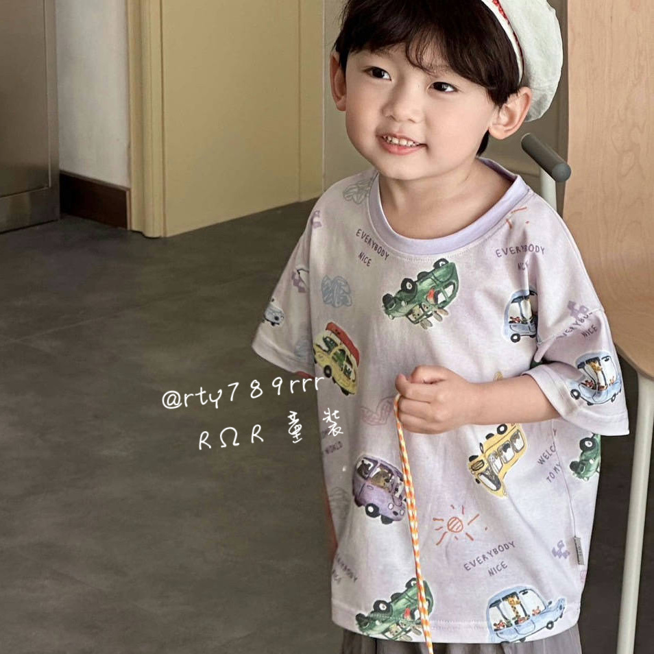 紫色動物車車旅行T