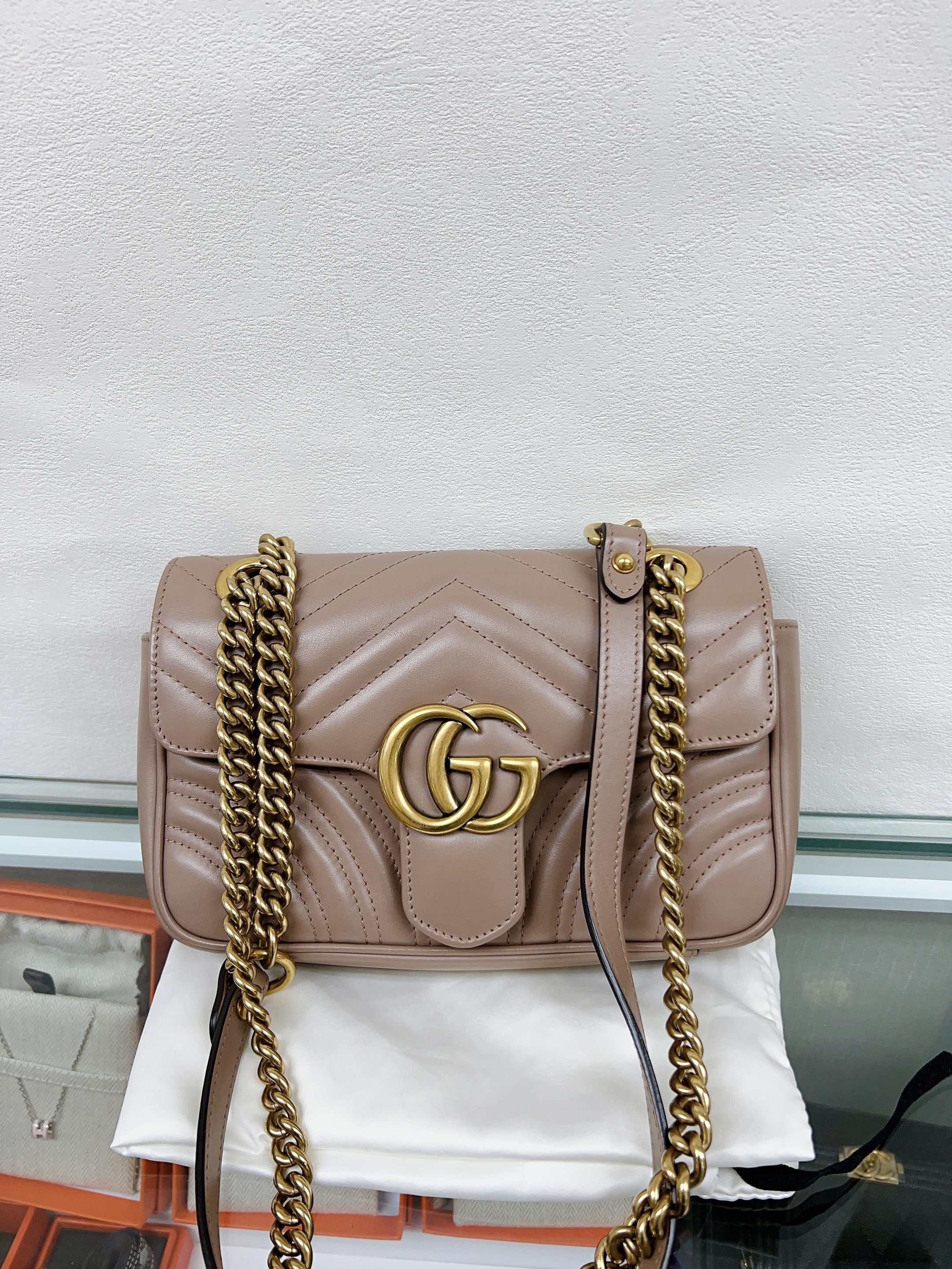 Gucci marmont flap mini dusty pink