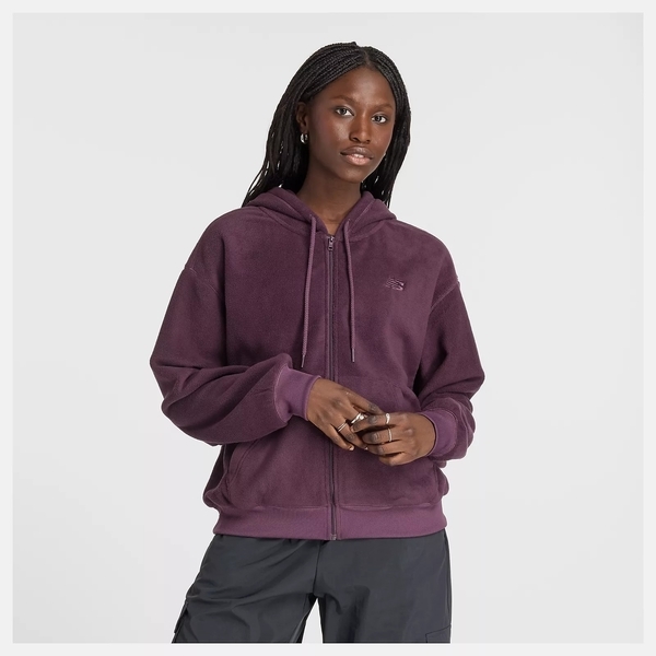NEW BALANCE 外套 NB 紫 毛絨 連帽外套 女 WJ43526PLN