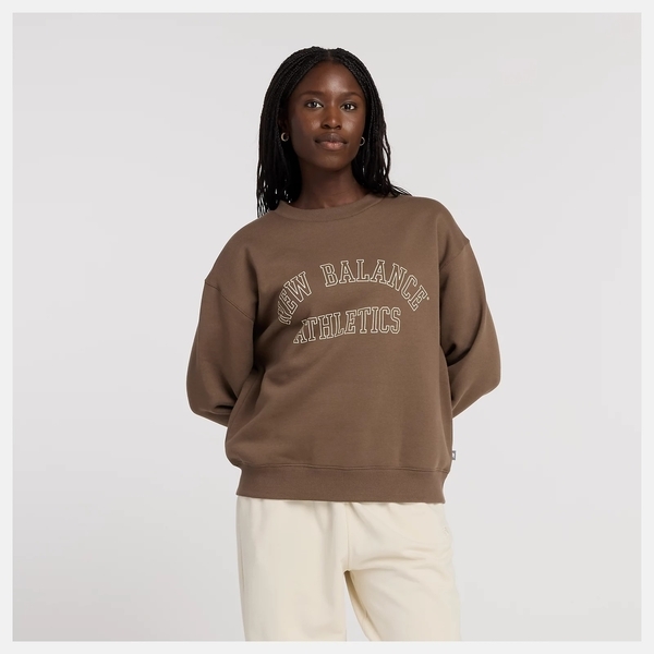 NEW BALANCE 長袖 NB 咖色 復古LOGO 刷毛 大學T 女 WT43516DUO