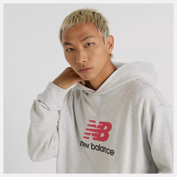 NEW BALANCE 帽T NB 白灰 大LOGO 基本款 連帽 男 MT51512AHH