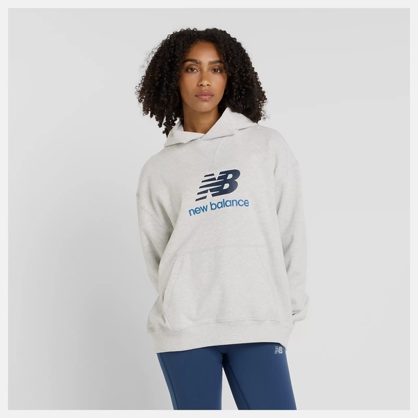 NEW BALANCE 帽T NB 灰白 LOGO 基本款 連帽 女 WT51501AHH