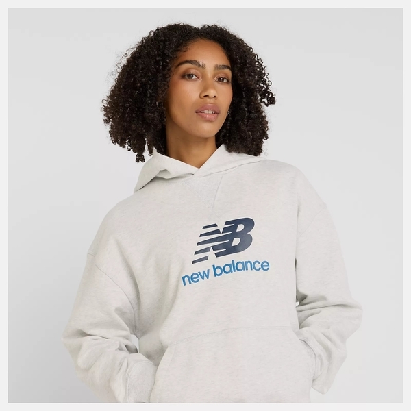 NEW BALANCE 帽T NB 灰白 LOGO 基本款 連帽 女 WT51501AHH