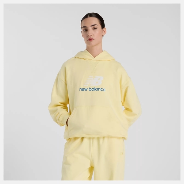 NEW BALANCE 帽T NB 黃色 LOGO 基本款 連帽 女 WT51501PRC
