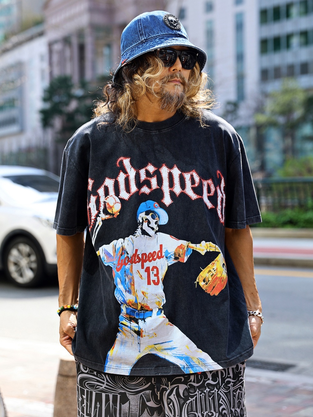 棒球骷髏印花短袖T恤