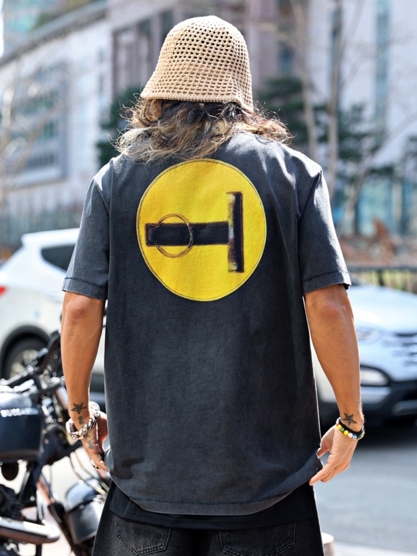 笑臉印花水洗短袖T恤