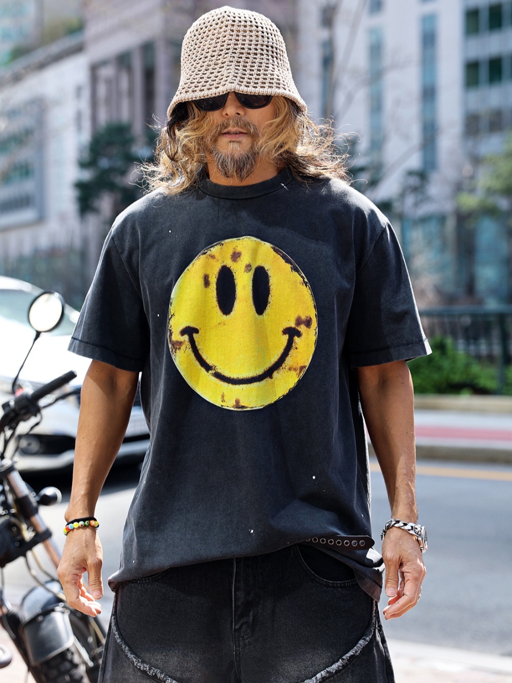 笑臉印花水洗短袖T恤