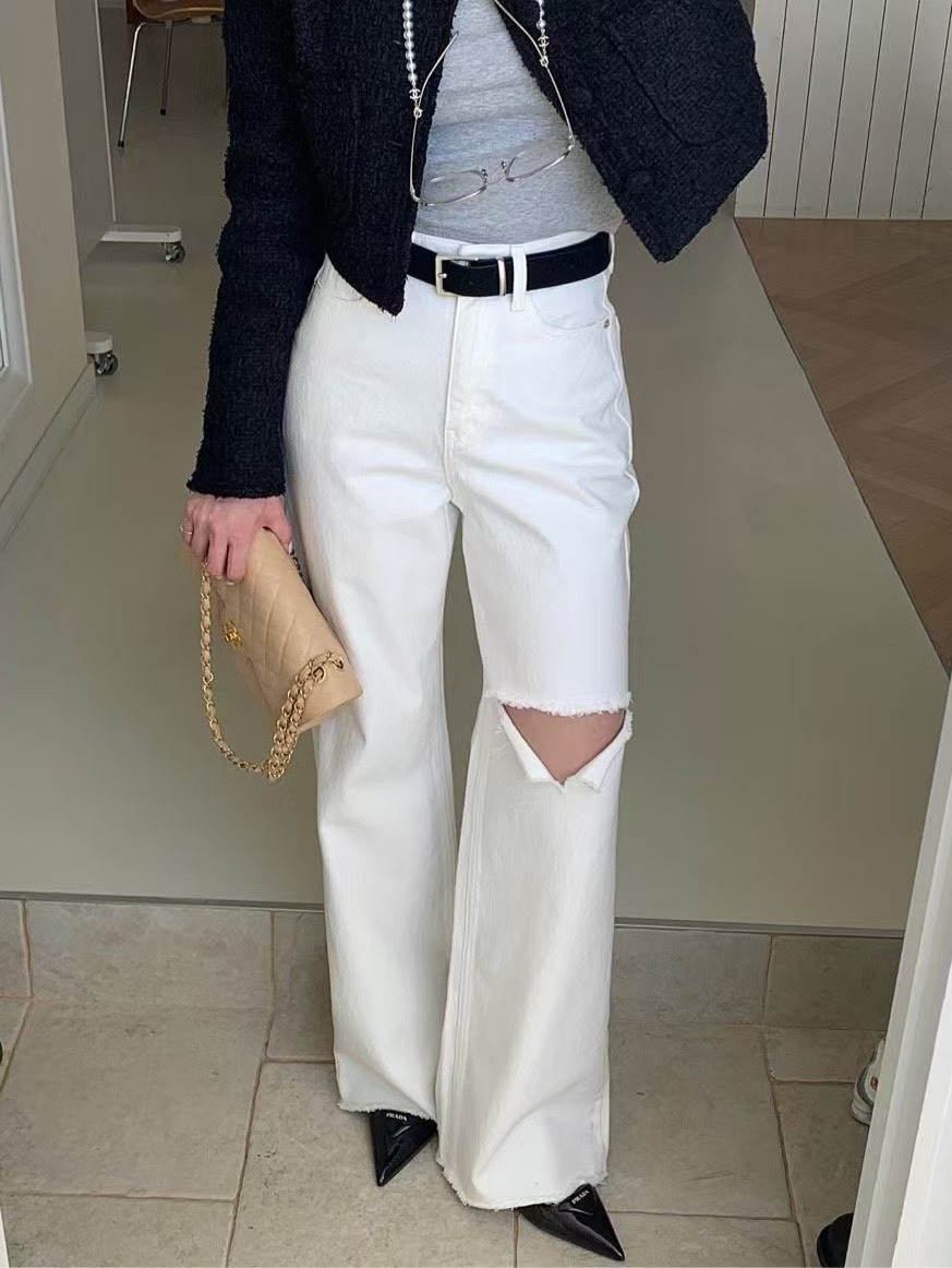 M17 白色破洞牛仔長褲S/M