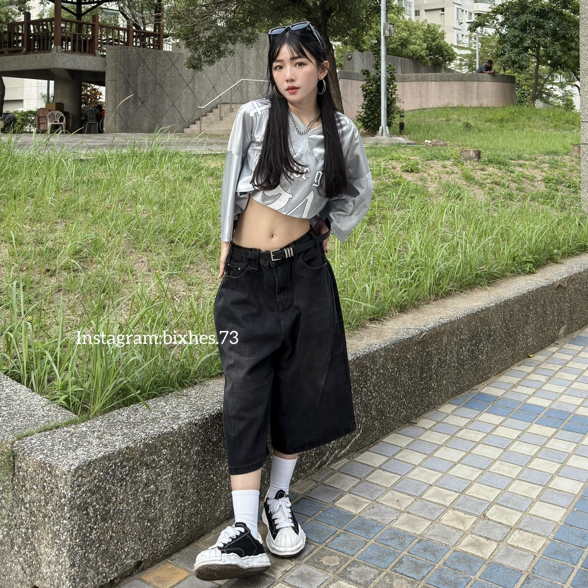 炭黑刷色寬鬆七分褲(E00124)