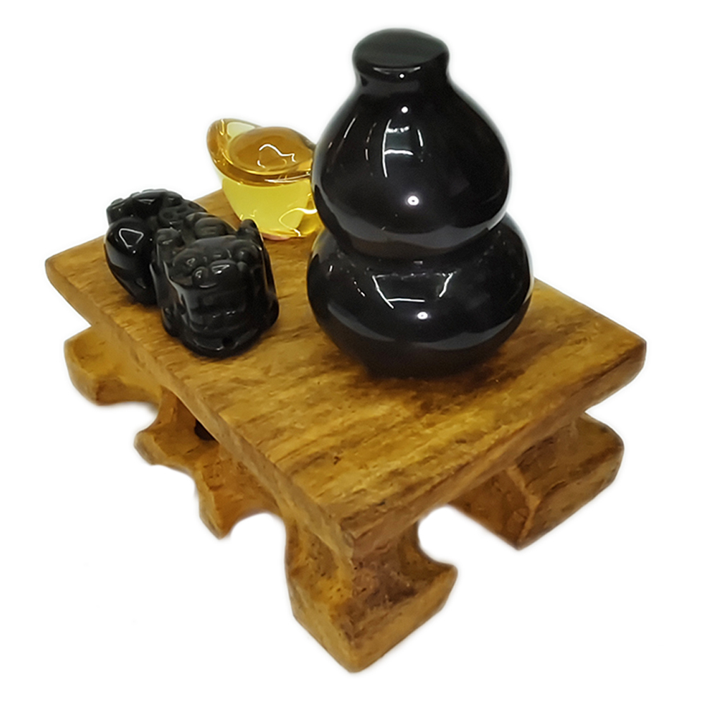 貔貅&葫蘆{黑曜岩}3.8公分原木座【十方】152451