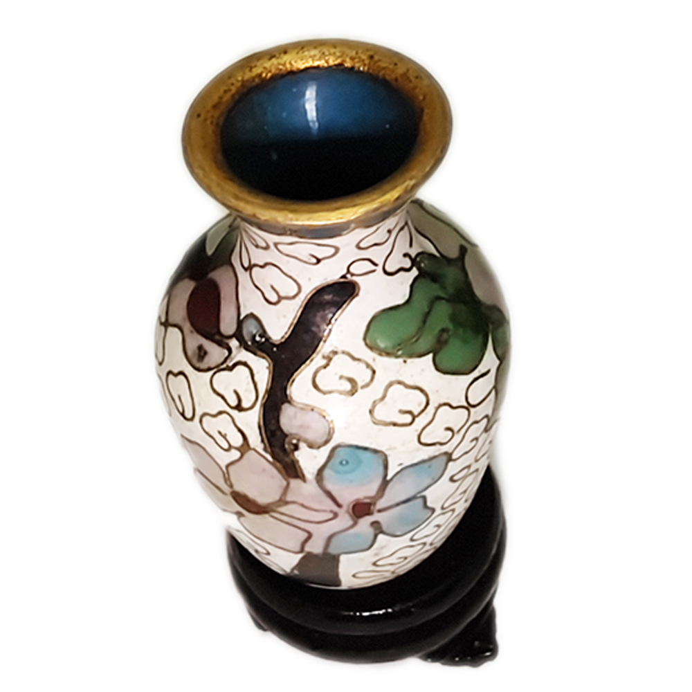 景泰藍迷你白色花瓶附座6公分1只【十方】141527