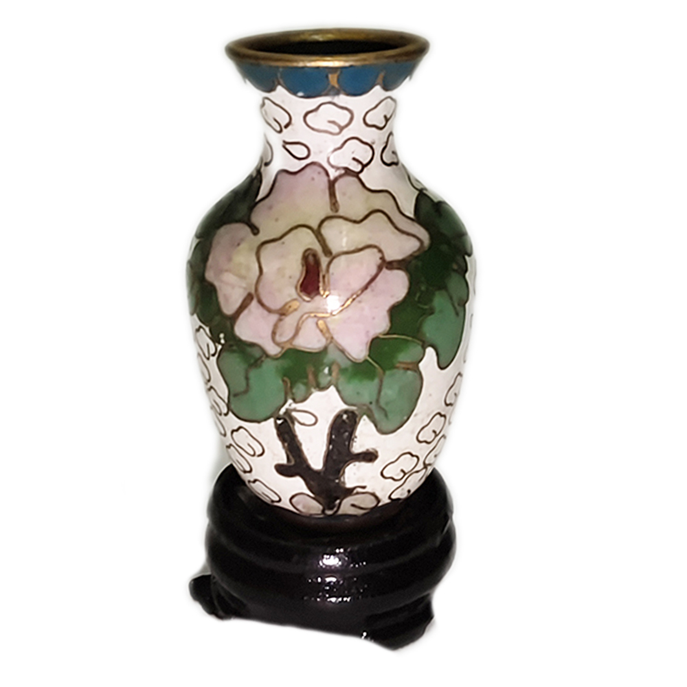 景泰藍迷你白色花瓶附座6公分1只【十方】141527