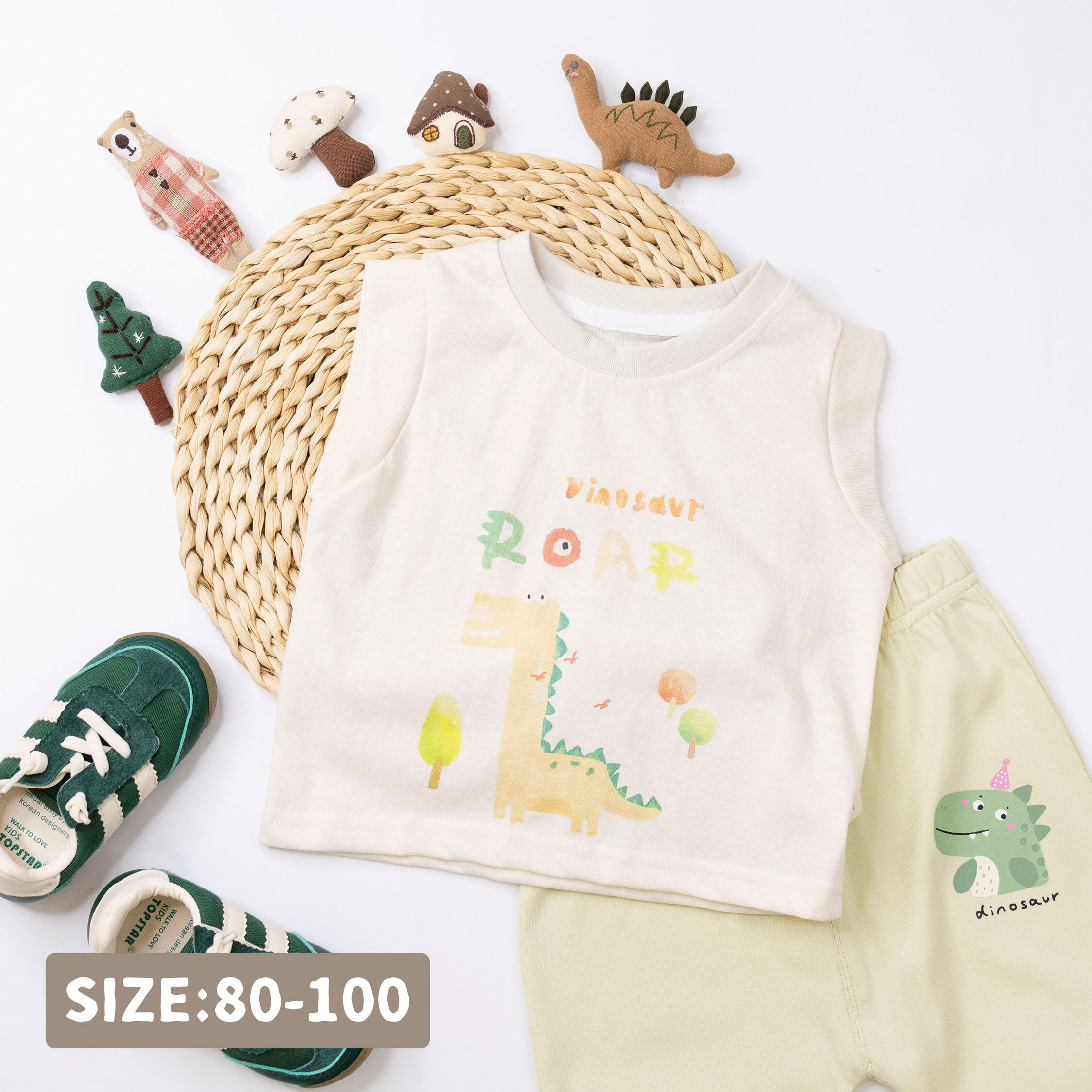 【H50537】童趣水彩恐龍背心/上衣