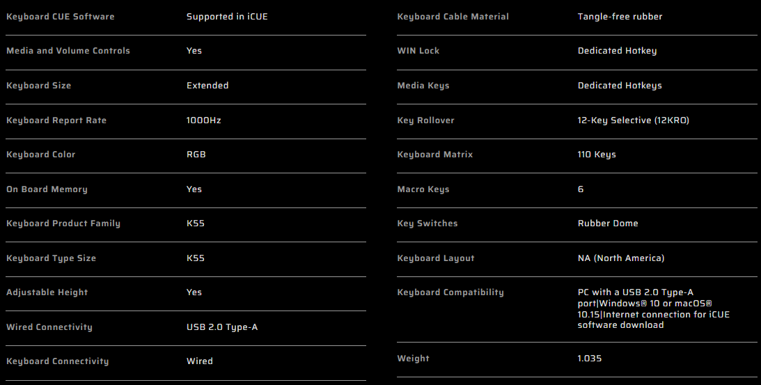 Corsair -K55 Core RGB 電競鍵盤