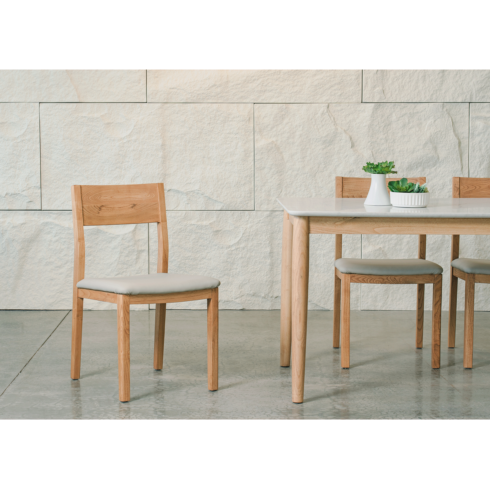 Square 白橡色宋溪木/耐磨科技皮餐椅-白灰色坐墊〔CH282SO〕