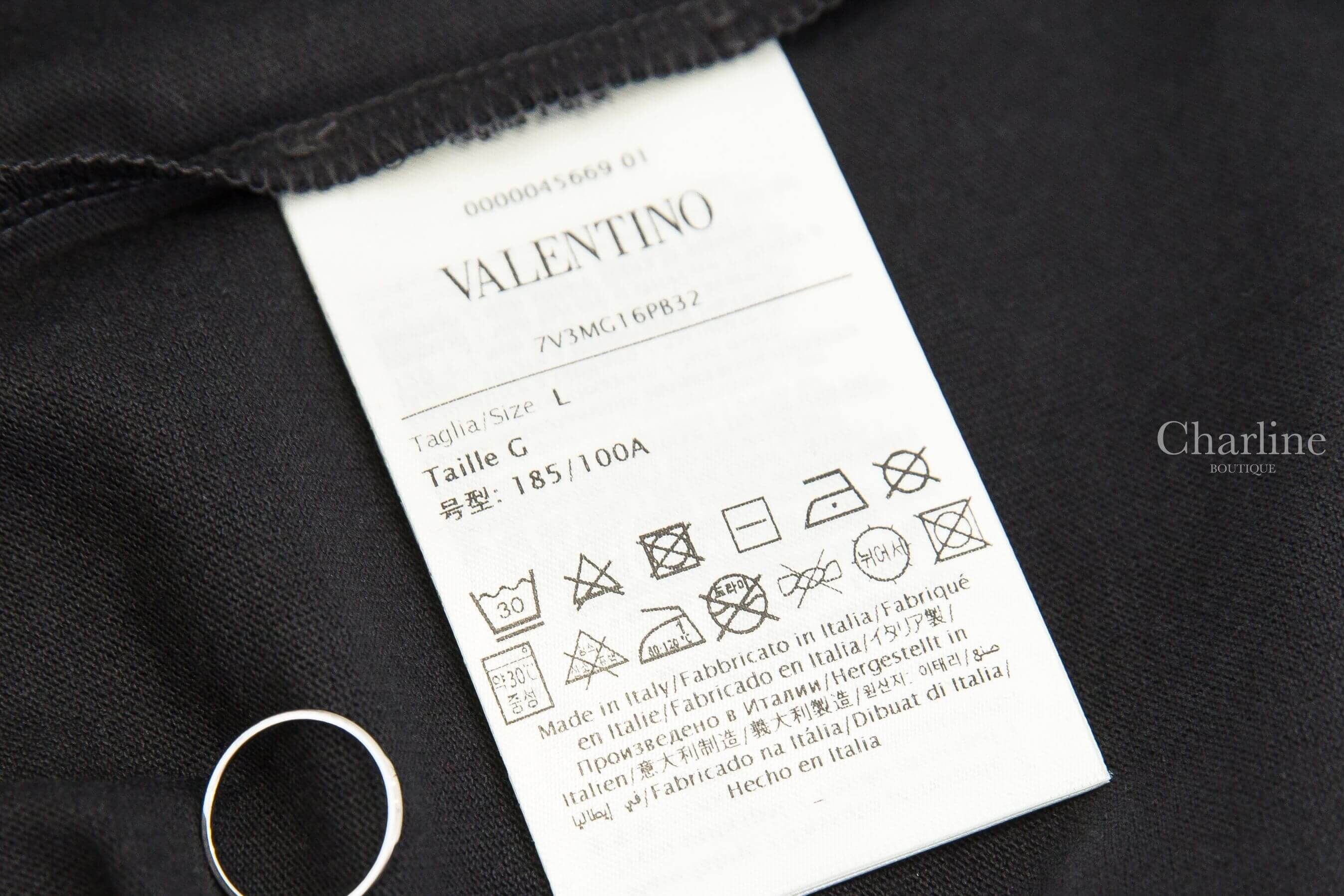 Valentino Cotton T-shirt With Chat De La Maison Print 黑色拼奶油白貓咪標語印花短袖棉T-Charline Boutique 精品代購