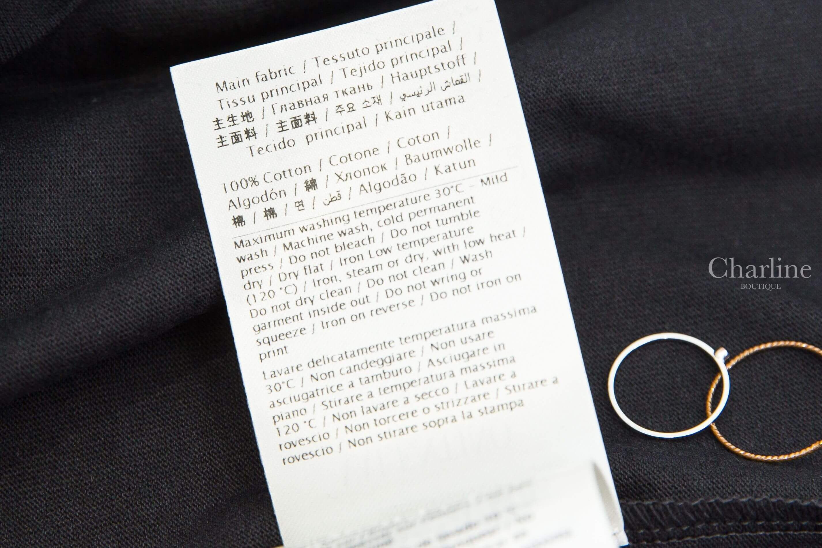 Valentino Cotton T-shirt With Chat De La Maison Print 黑色拼奶油白貓咪標語印花短袖棉T-Charline Boutique 精品代購