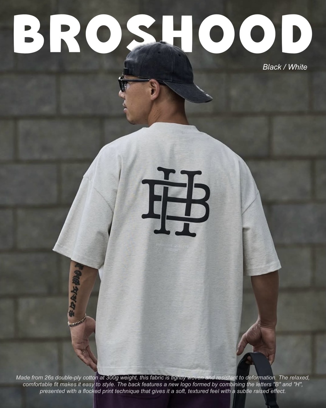 #預購 Broshood 25SS 日系寬鬆 字母拼接組合 絨面漿大印花 圓領短袖 2色