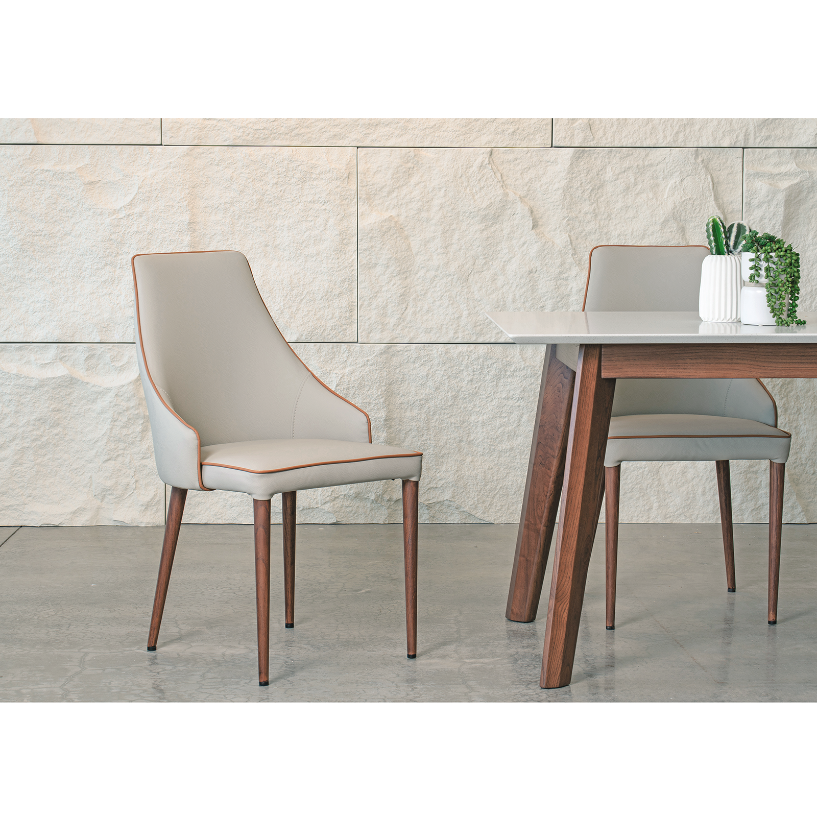 Charles耐磨科技皮餐椅 - 白灰色/橘棕色邊〔CH300SW〕