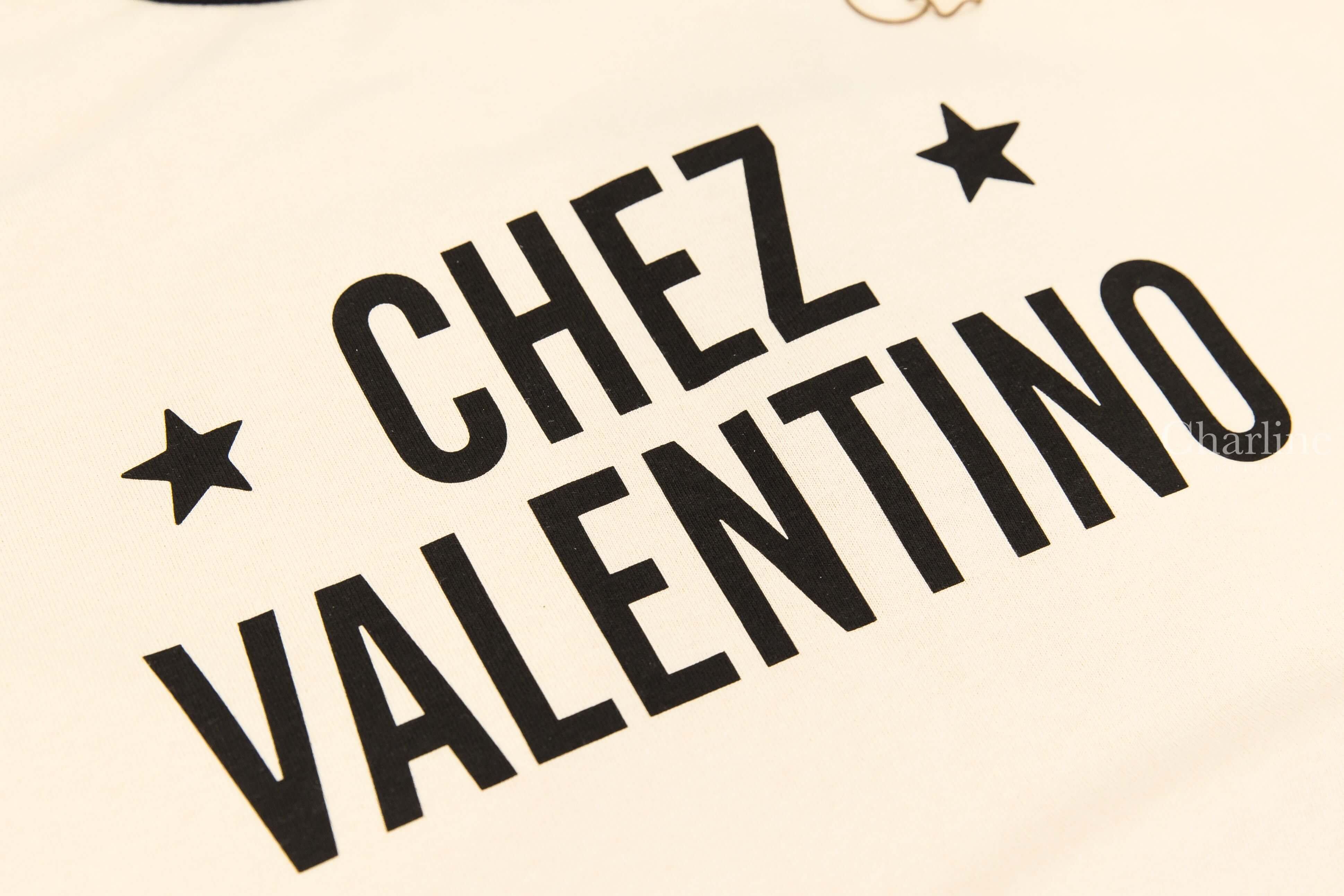 Valentino Cotton T-shirt With Chez Valentino Print 奶油白拼黑色星星標語印花短袖棉T