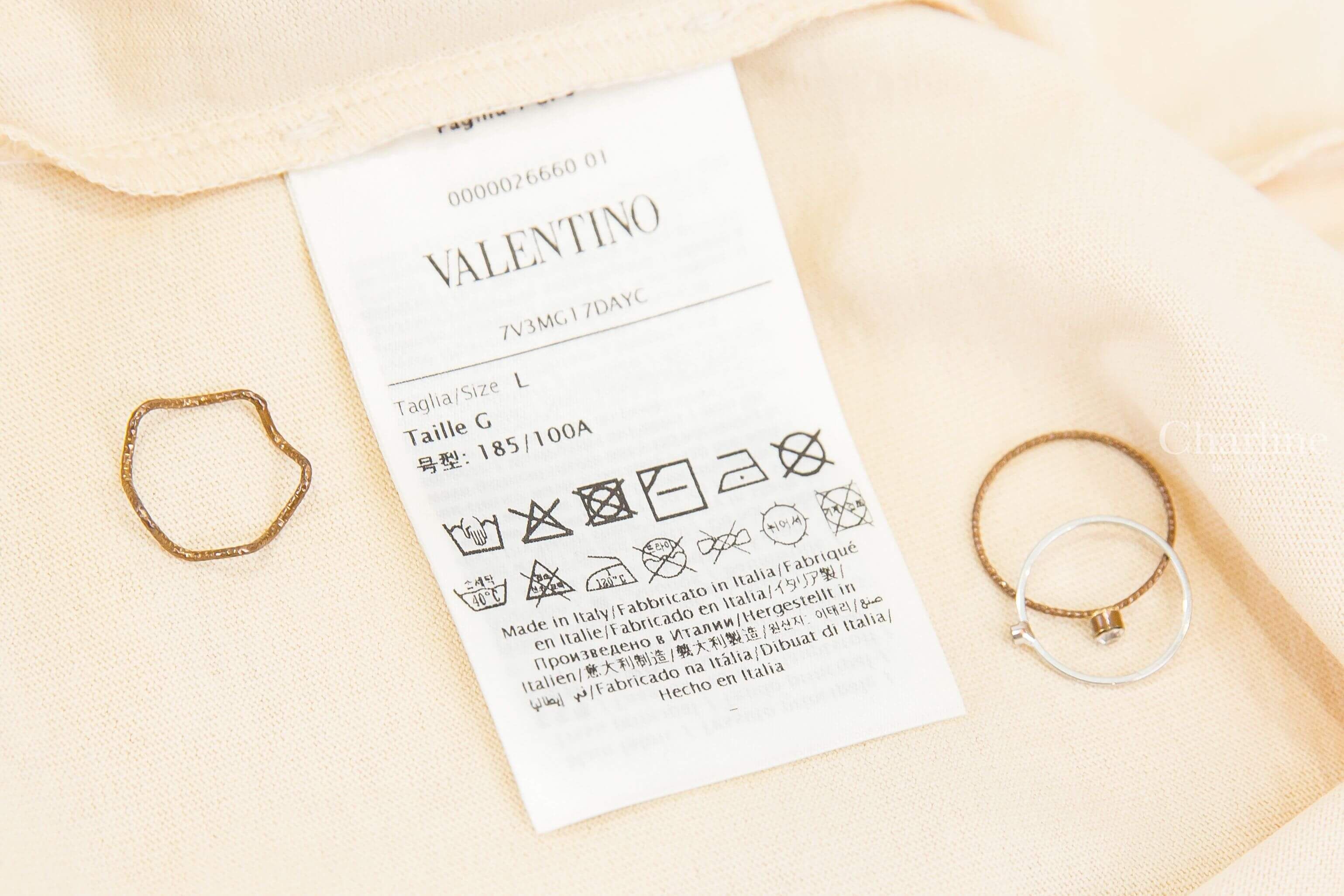 Valentino Cotton T-shirt With Chez Valentino Print 奶油白拼黑色星星標語印花短袖棉T-Charline Boutique 精品代購