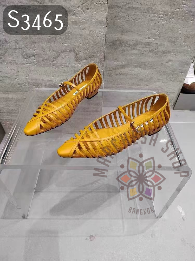 S3465 - 牛皮編織鏤空尖頭平底鞋