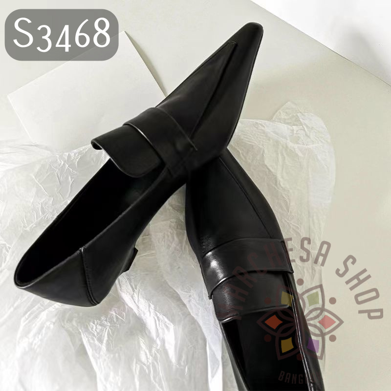 S3468 - 頭層小羊皮復古尖頭低踭樂福鞋