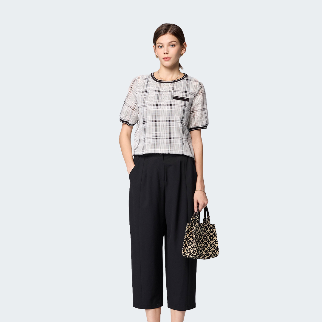 後鬆緊帶寬鬆七分褲