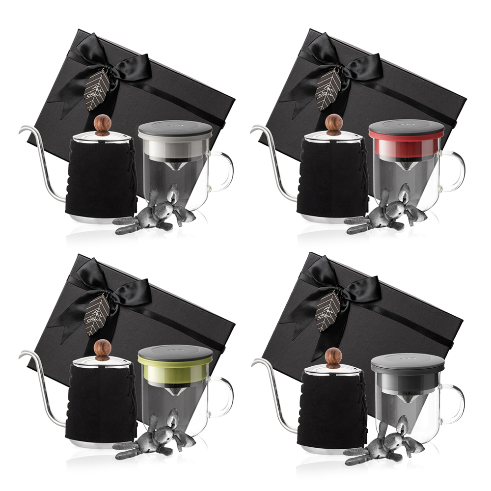 PO: 丹麥手沖咖啡二件禮盒組(手沖咖啡壺-共2色/咖啡玻璃杯350ml-共4色)