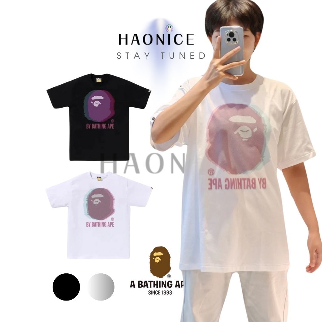 【HAO NICE 】香港經銷商🇭🇰100%日本🇯🇵正品 日本潮流 BAPE GLITCH ART COLLEGE TEE 故障幻彩藝術疊層經典大猿人頭 百搭款🔥