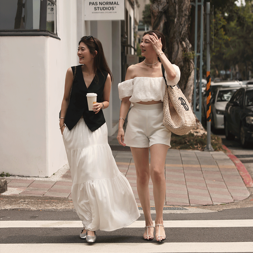 Casual Chic 棉麻蛋糕裙-白