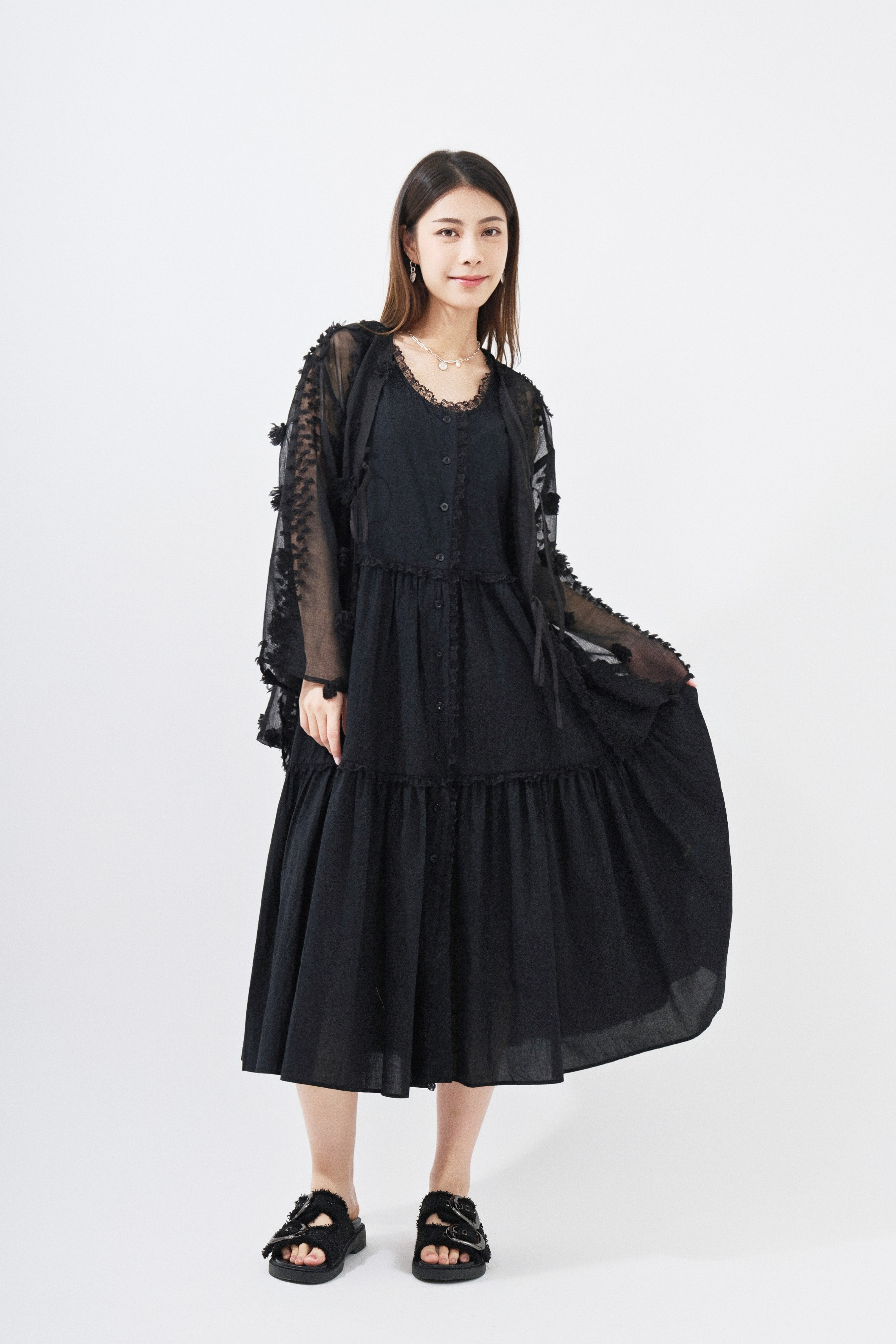 立體毛毛花網紗外套 (*現貨款式）