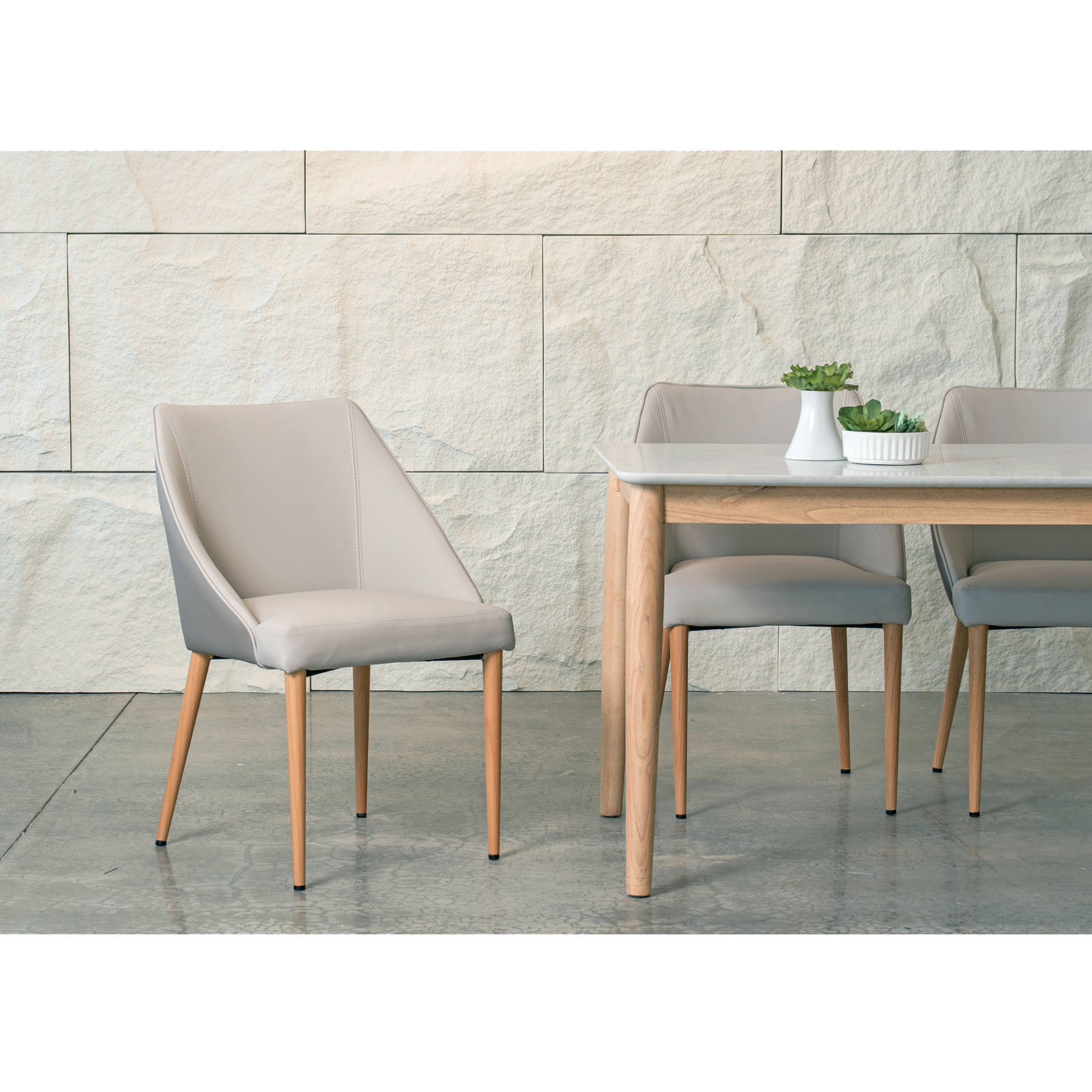 Hatch 耐磨科技皮餐椅 -玄米白坐面/灰藕色背〔CH302SO〕