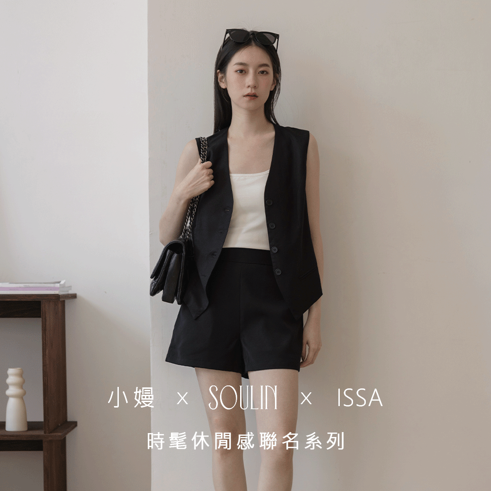【小嫚聯名】高腰A字挺版西裝短褲- 黑