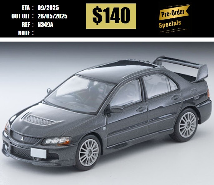 PO-$140 * TOMYTEC * 1:64 LV-N349a 2006 Mitsubishi Lancer GSR Evolution IX MR (Grey) [OD12/05]