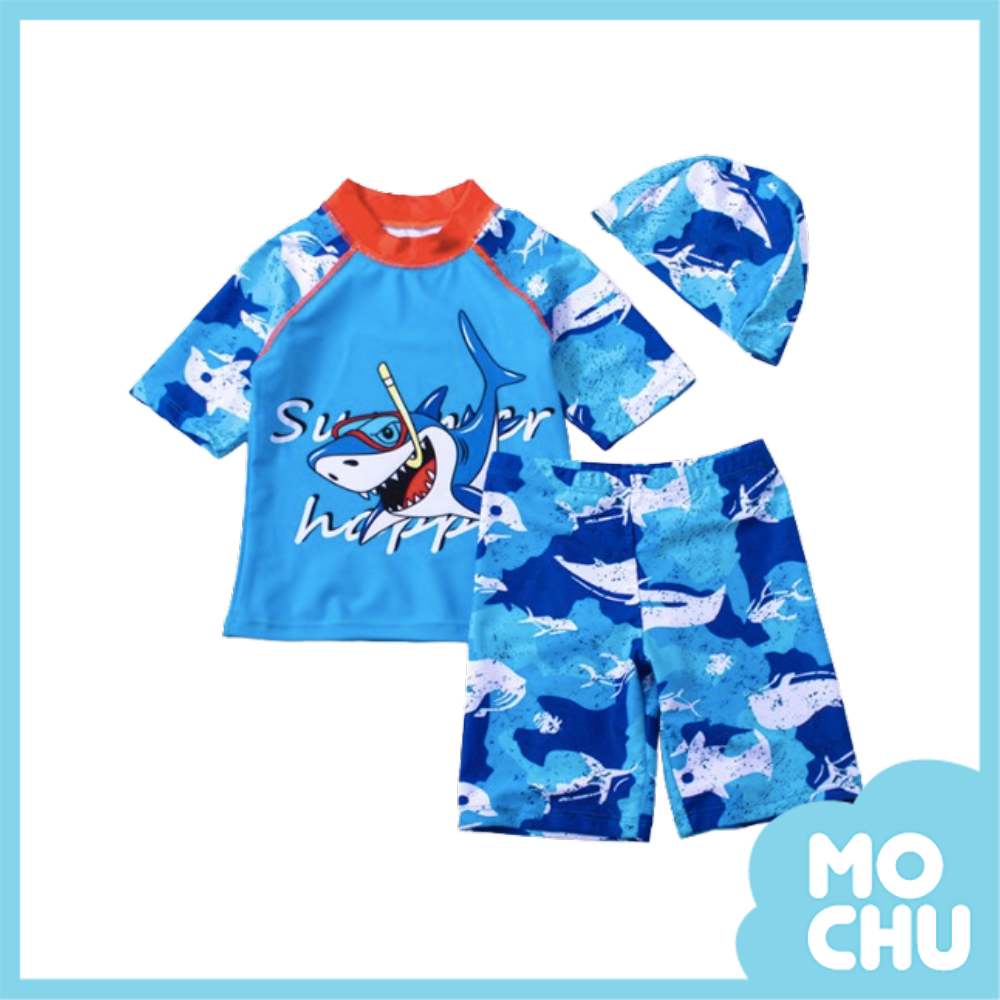 浮淺鯊魚短袖兩件式泳裝