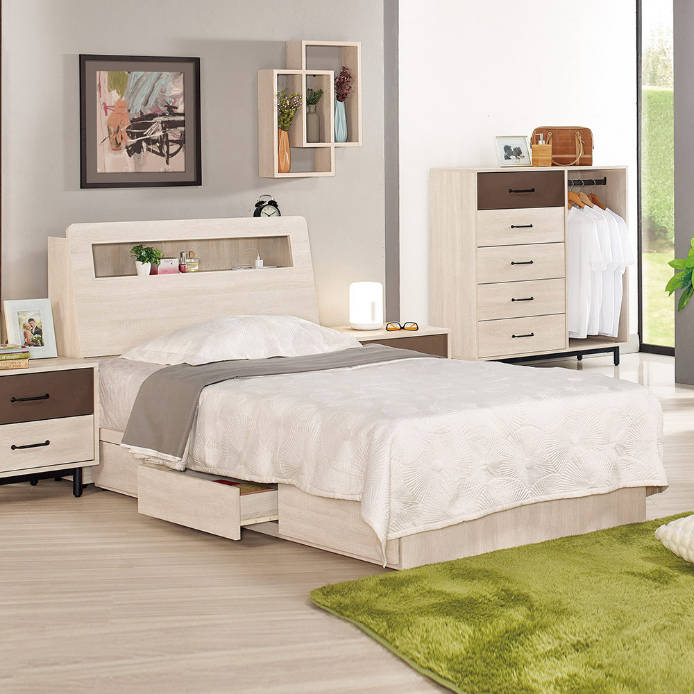 比恩3.5尺單人床組(床頭箱+三抽收納床底)(不含床墊)