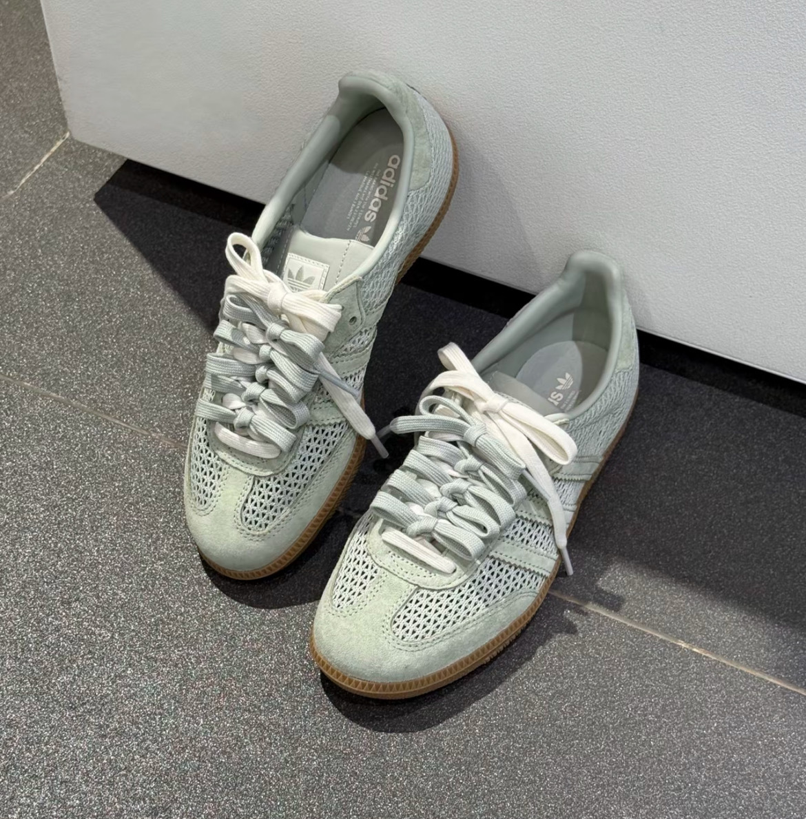 女鞋 ADIDAS SAMBA OG W 淺綠 編織 鏤空 復古 麂皮 焦糖底 德訓鞋 扁鞋 休閒鞋【KK3529】