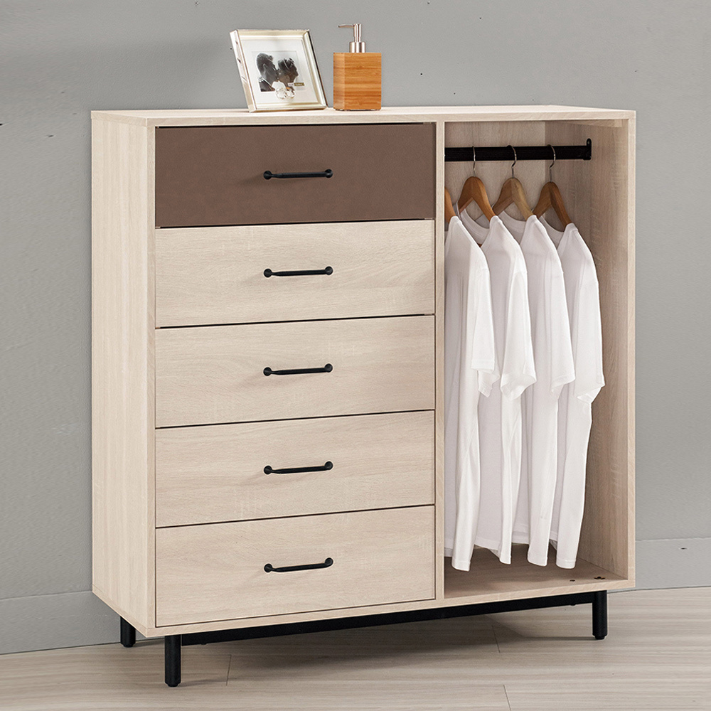 比恩3.6尺五斗櫃/右開放式五抽收納櫃/置物櫃(單吊桿)