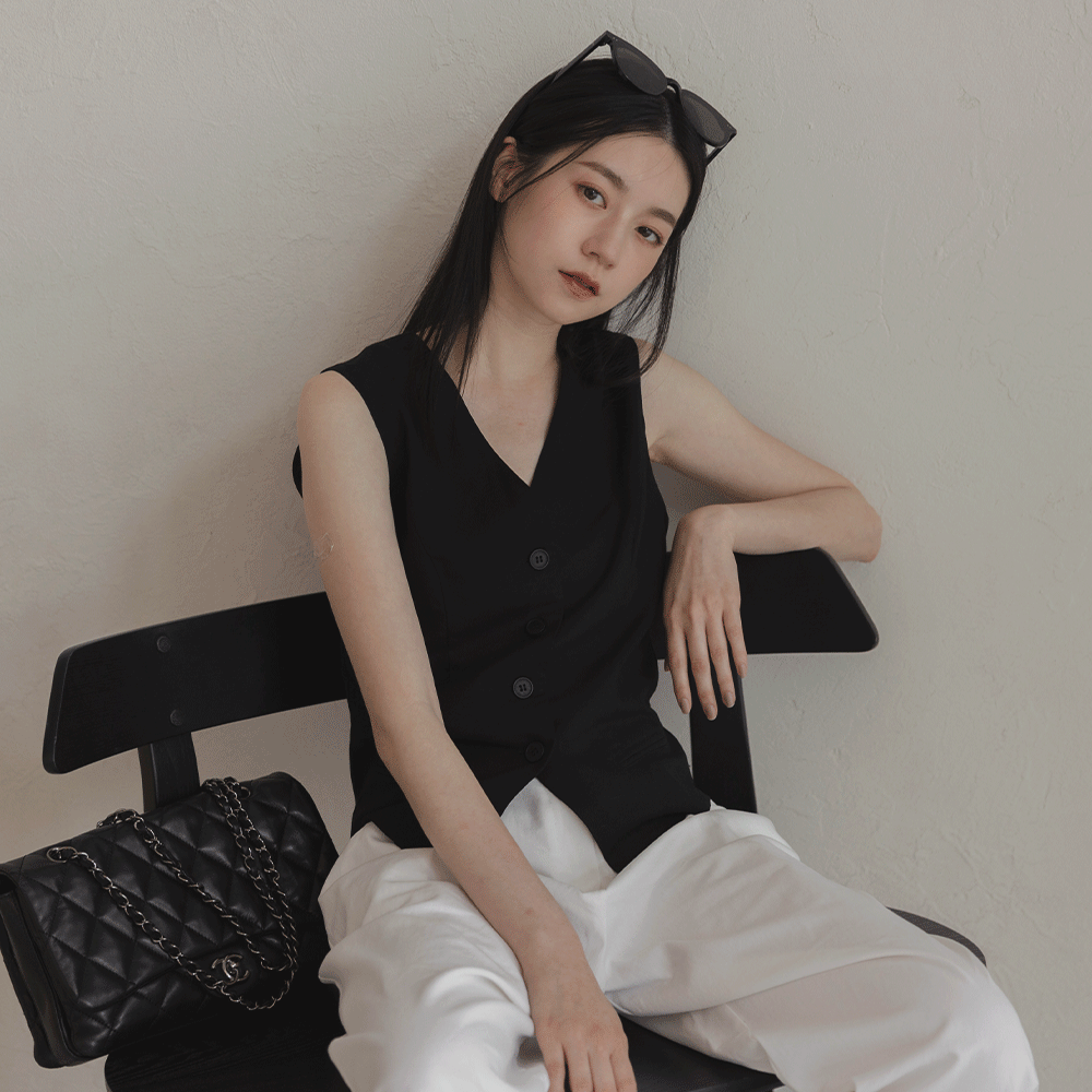 時髦棉麻西裝背心-黑