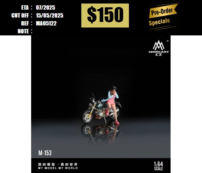 PO-$150 * MOREART * 1:64 FIGURE - BMW R NINET MOTORCYCLE DOLL DARK GREEN (MO222153) [OD12/05]
