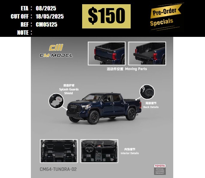 PO-$150 * CM MODEL * 1:64 TOYOTA TUNDRA PICK UP TRD PRO METALLIC BLUE [OD12/05]