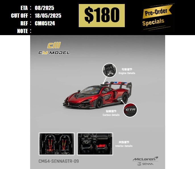 PO-$180 * CM MODEL * 1:64 MCLAREN SENNA GTR METALLIC RED [OD12/05]