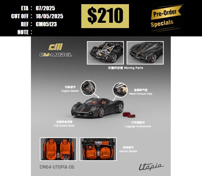 PO-$210 * CM MODEL * 1:64 PAGANI UTOPIA CARBON BLACK [OD12/05]